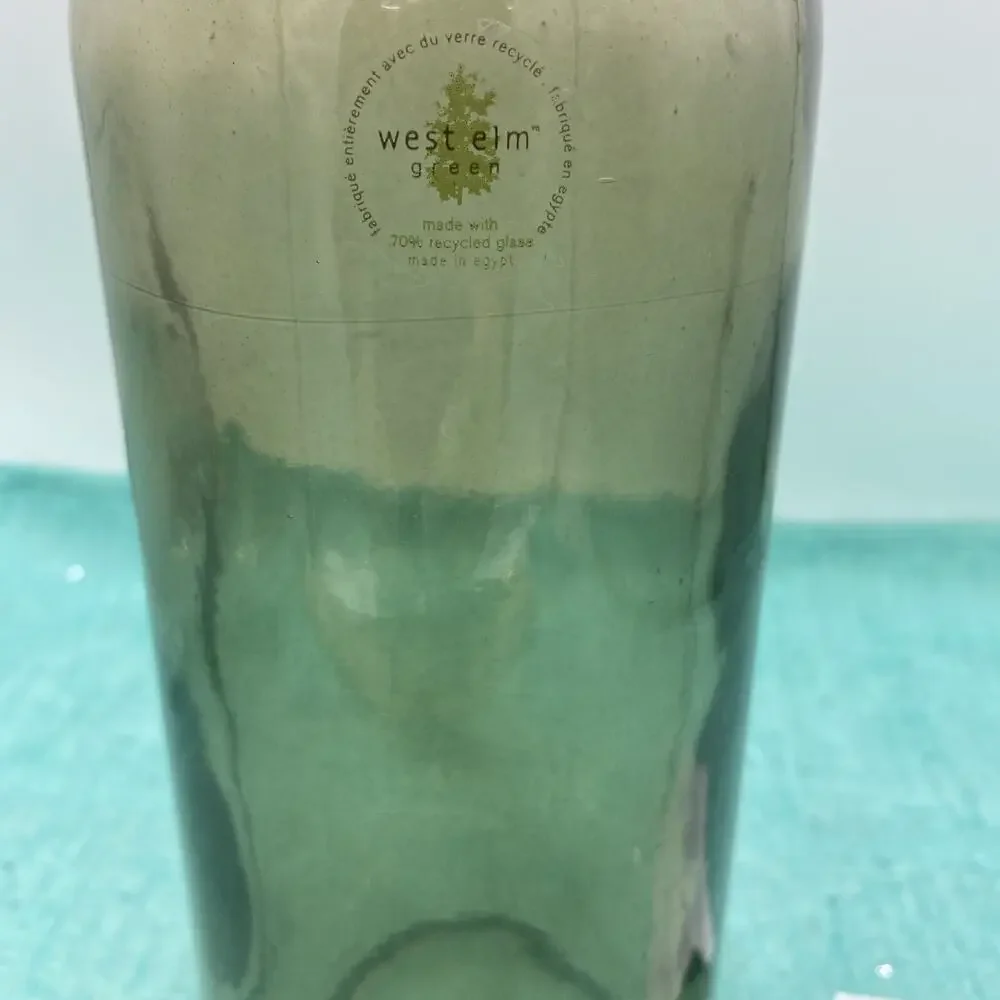 West Elm Smokey Green Glass Jug Vase Emerald 11” Tall Made In Egypt